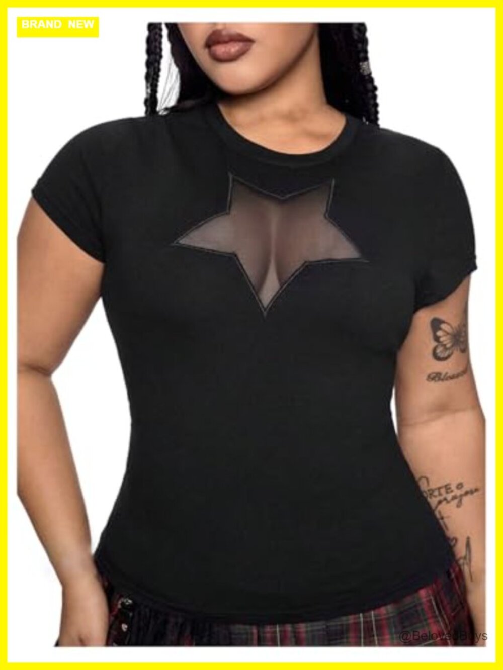 Plus Size Y2k Star Mesh Short Sleeve Crew Neck Top